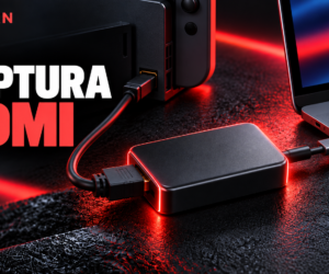 Capturadora HDMI externa conectada a una consola y un portátil, portada Atedian
